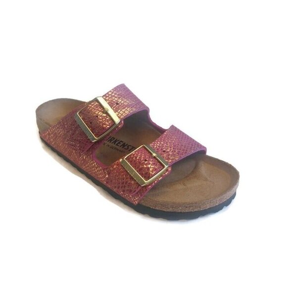 Birkenstock Arizona BS Sandals Womens Size 6-6.5 NARROW Fit Fuchsia Gold Sparkle - Picture 1 of 10